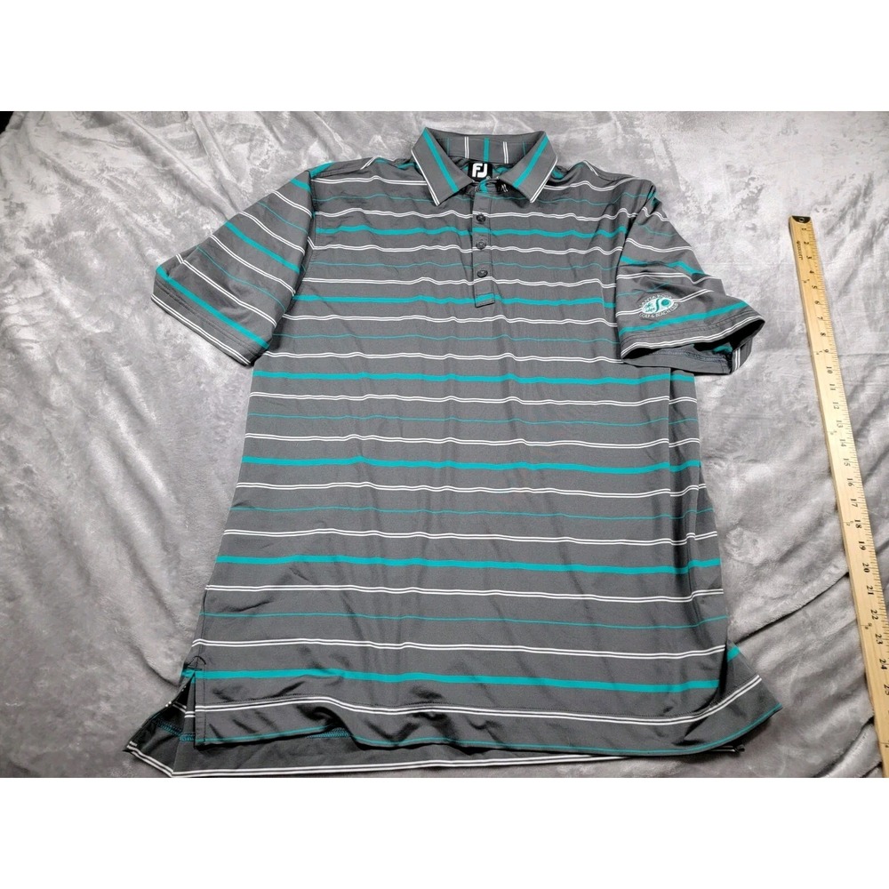 FJ Footjoy Polo Shirt Santa Rosa Golf & Beach Club Men's XL teal, gray Striped